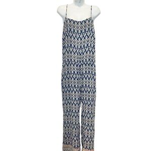 BEACHLUNCHLOUNGE Womens Sleeveless Jumpsuit Blue White Beach Greek Large